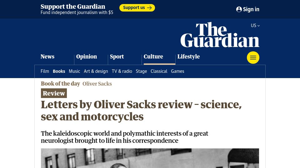 Screenshot of theguardian.com: Letters by Oliver Sacks review