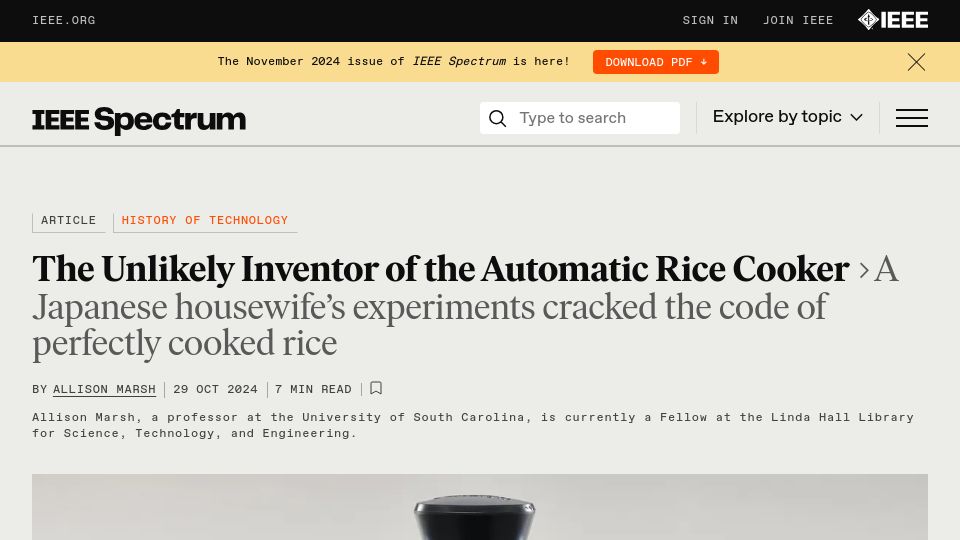 Screenshot of spectrum.ieee.org: The inventor of the automatic rice cooker