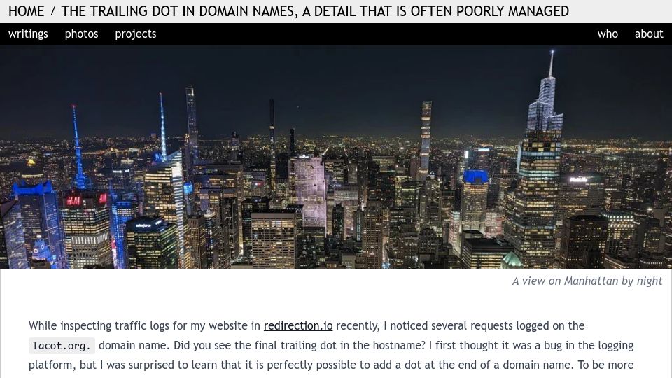 Screenshot of lacot.org: The trailing dot in domain names matter