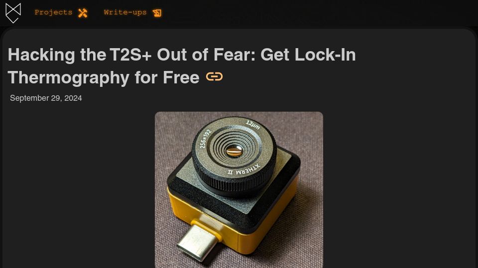 Screenshot of dmytroengineering.com: Hacking the T2S+ Out of Fear: Get Lock-In Thermography for Free