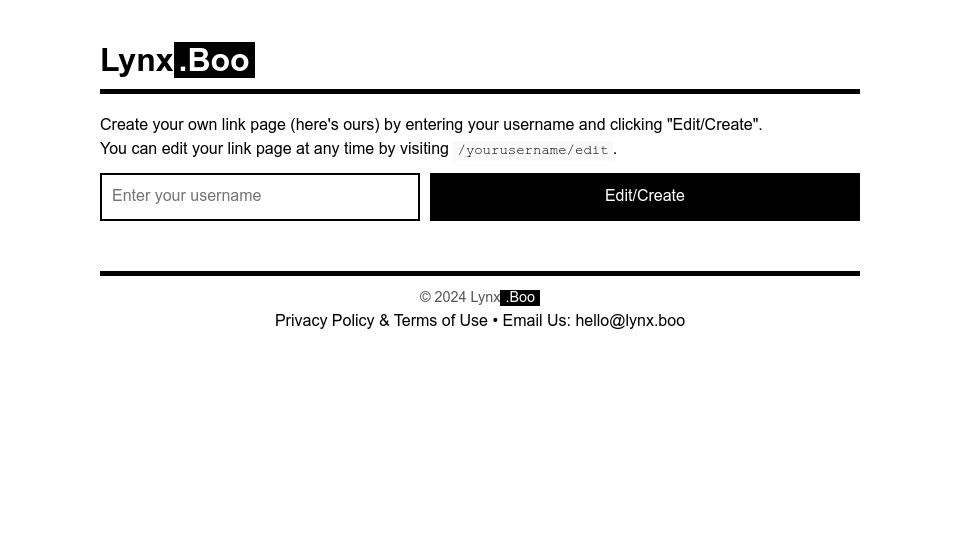 Screenshot of lynx.boo: Show HN: A minimalist (brutalist?) website for sharing all your links