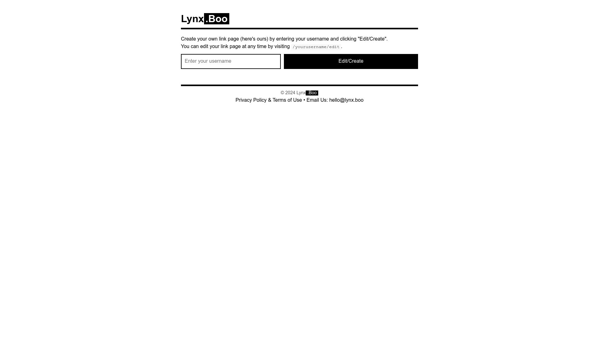 Screenshot of lynx.boo: Show HN: A minimalist (brutalist?) website for sharing all your links