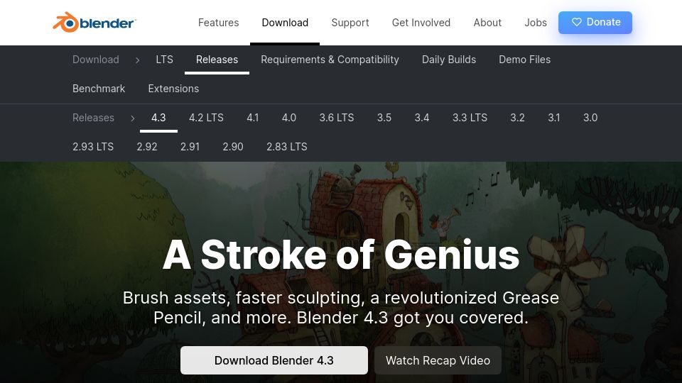 Screenshot of blender.org: Blender 4.3