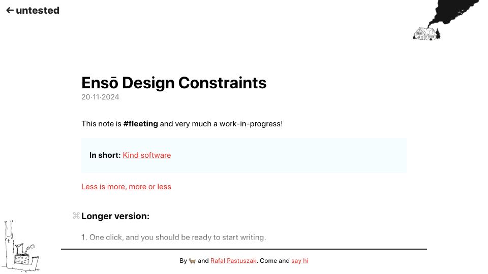 Screenshot of untested.sonnet.io: Ensō: design constraints of a focussed writing tool