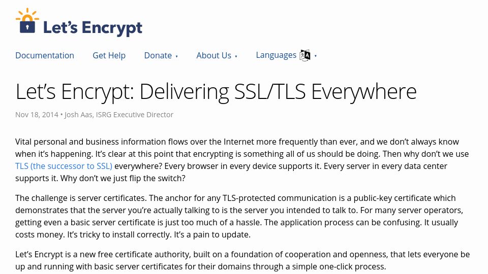 Screenshot of letsencrypt.org: Let's Encrypt is 10 years old now