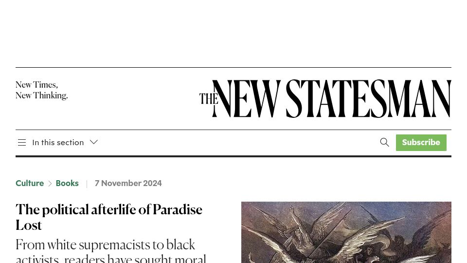 Screenshot of newstatesman.com: The Political Afterlife of Paradise Lost