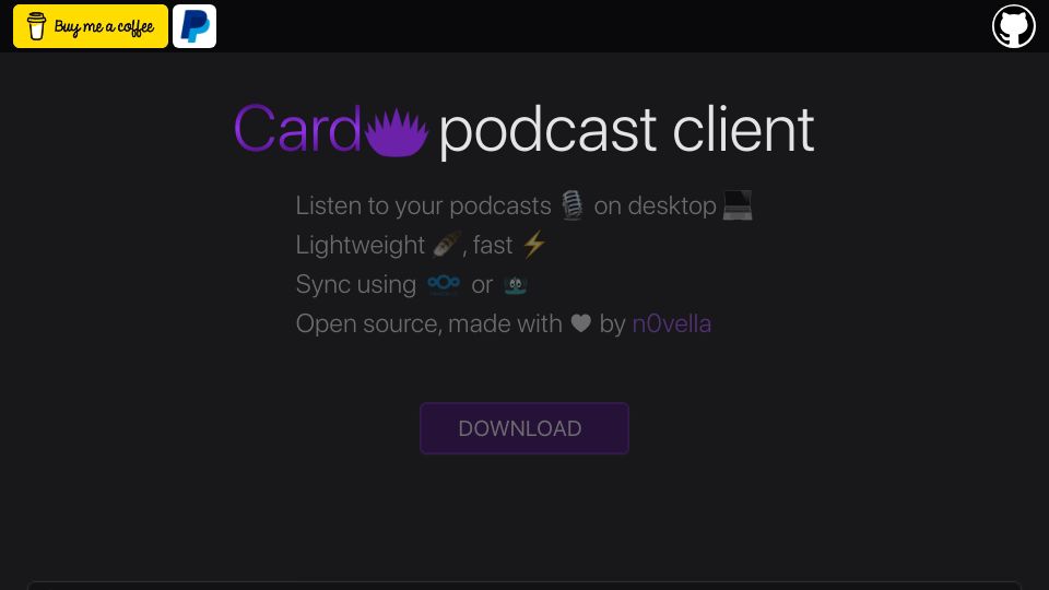 Screenshot of cardo-podcast.github.io: Show HN: Cardo ‒ Open Source desktop podcast client