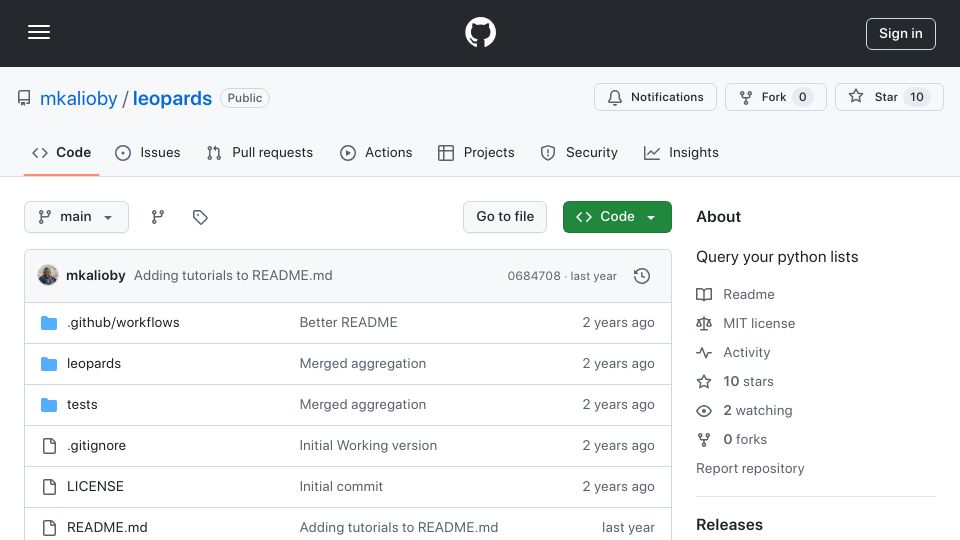 Screenshot of github.com: Query Your Python Lists