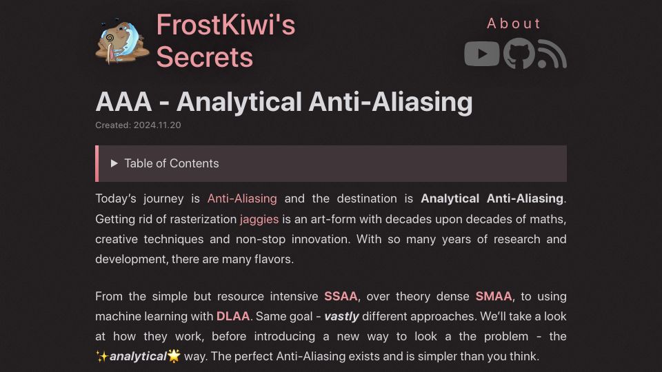 Screenshot of blog.frost.kiwi: AAA – Analytical Anti-Aliasing
