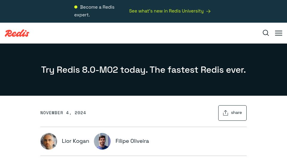 Screenshot of redis.io: The Fastest Redis Ever