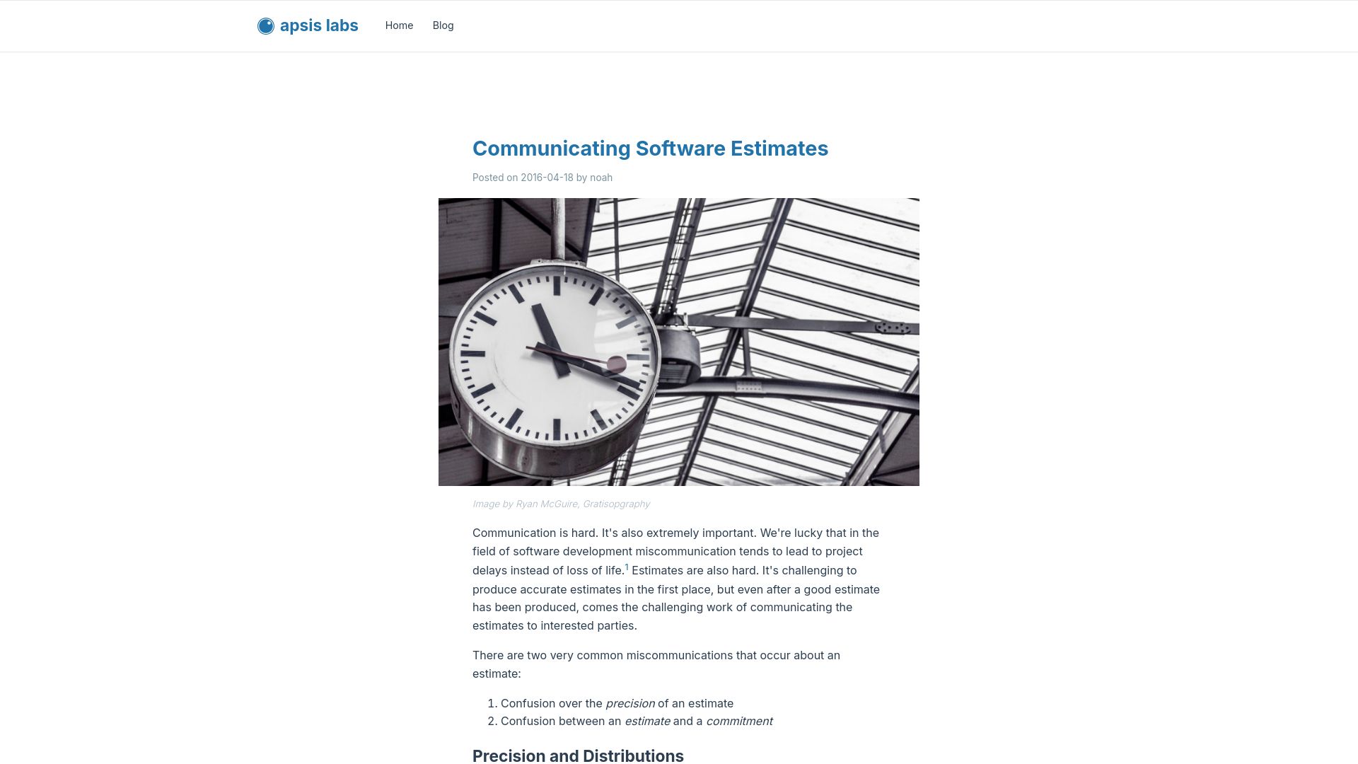 Screenshot of apsis.io: Communicating Software Estimates
