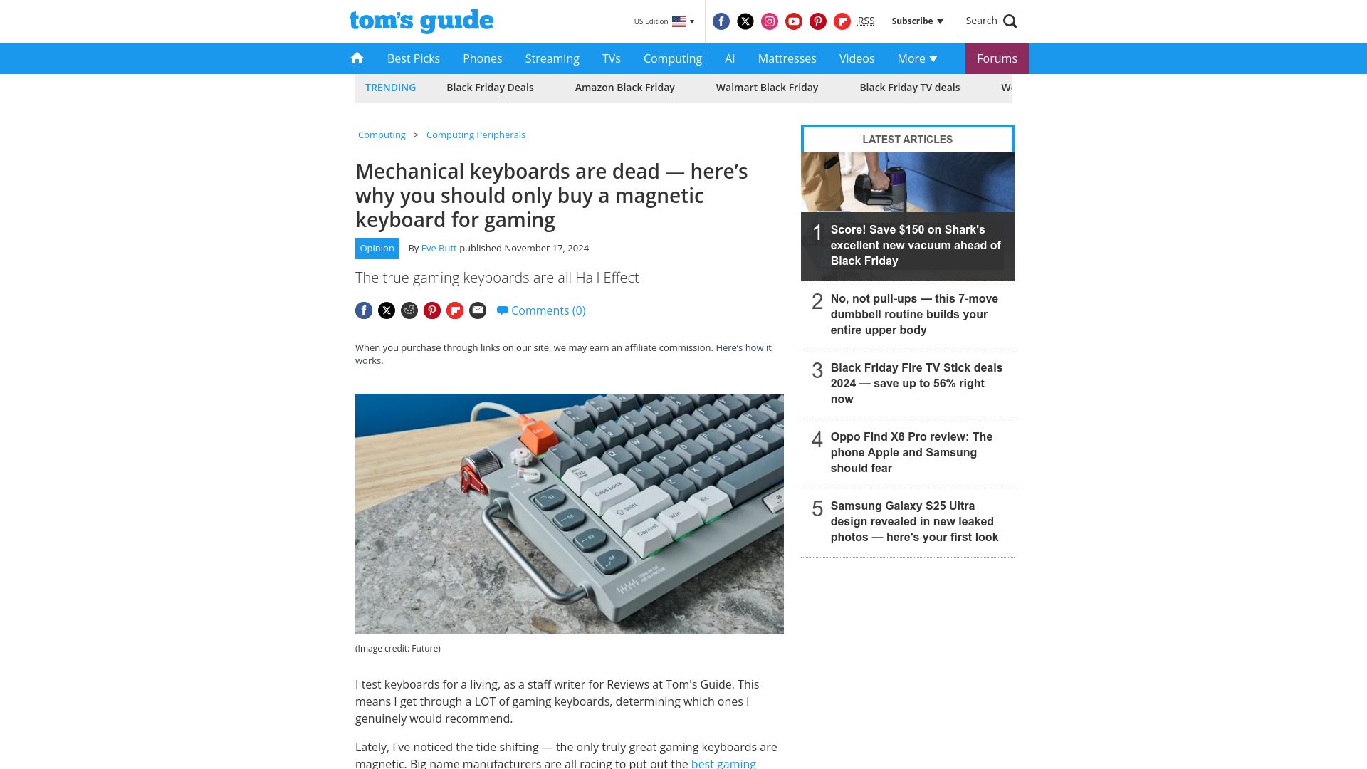 Screenshot of tomsguide.com: Only buy a magnetic keyboard for gaming