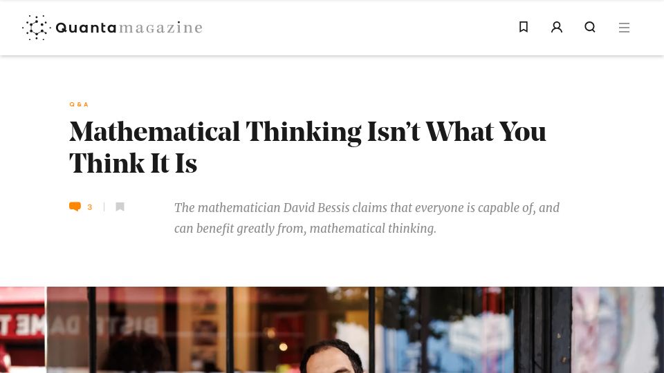 Screenshot of quantamagazine.org: Mathematical Thinking Isn't What You Think It Is