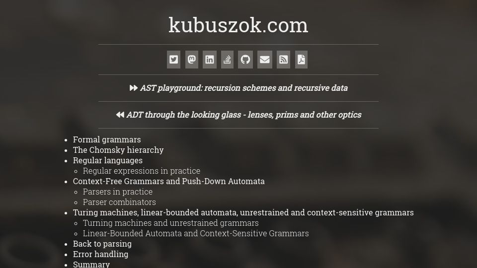 Screenshot of kubuszok.com: From string to AST: parsing (2019)