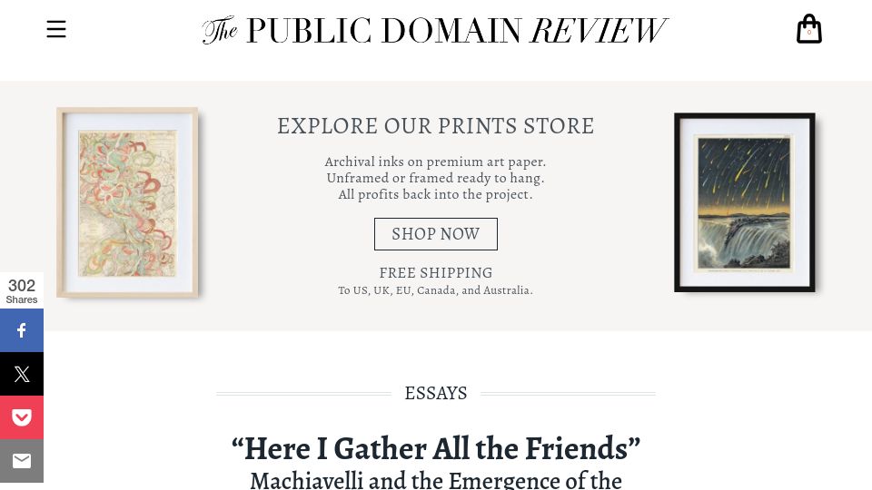 Screenshot of publicdomainreview.org: Machiavelli and the Emergence of the Private Study