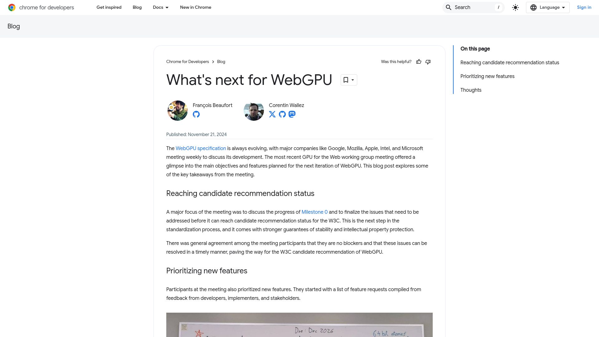 Screenshot of developer.chrome.com: What's Next for WebGPU