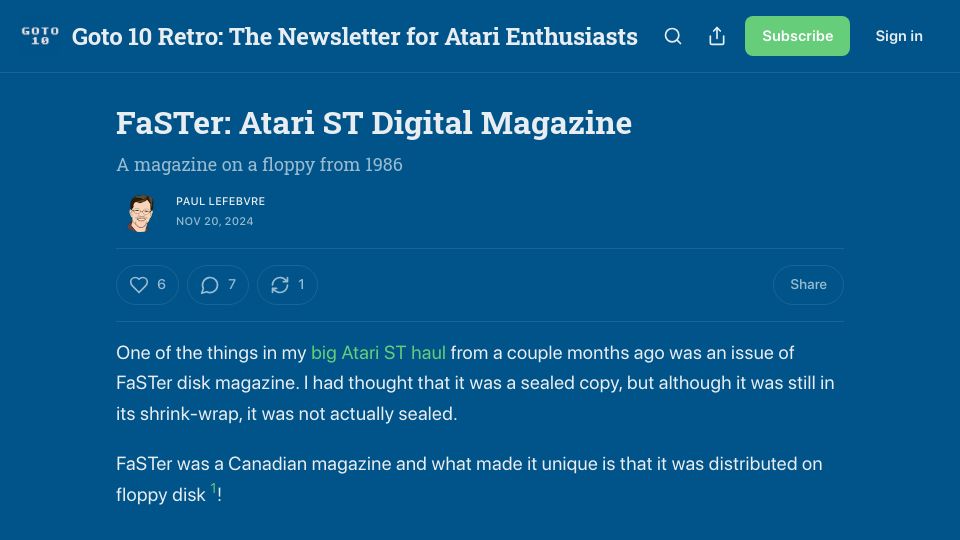 Screenshot of goto10retro.com: FaSTer: Atari ST Digital Magazine