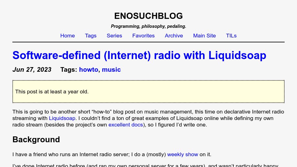 Screenshot of blog.yossarian.net: Software-defined (Internet) radio with Liquidsoap (2023)