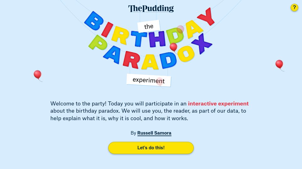 Screenshot of pudding.cool: The Birthday Paradox Experiment (2018)