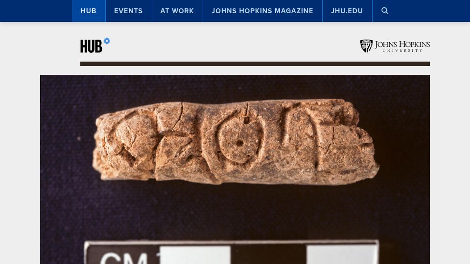 Screenshot of hub.jhu.edu: Evidence of oldest known alphabetic writing unearthed in ancient Syrian city