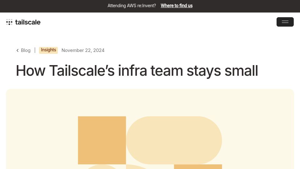 Screenshot of tailscale.com: How Tailscale's infra team stays small