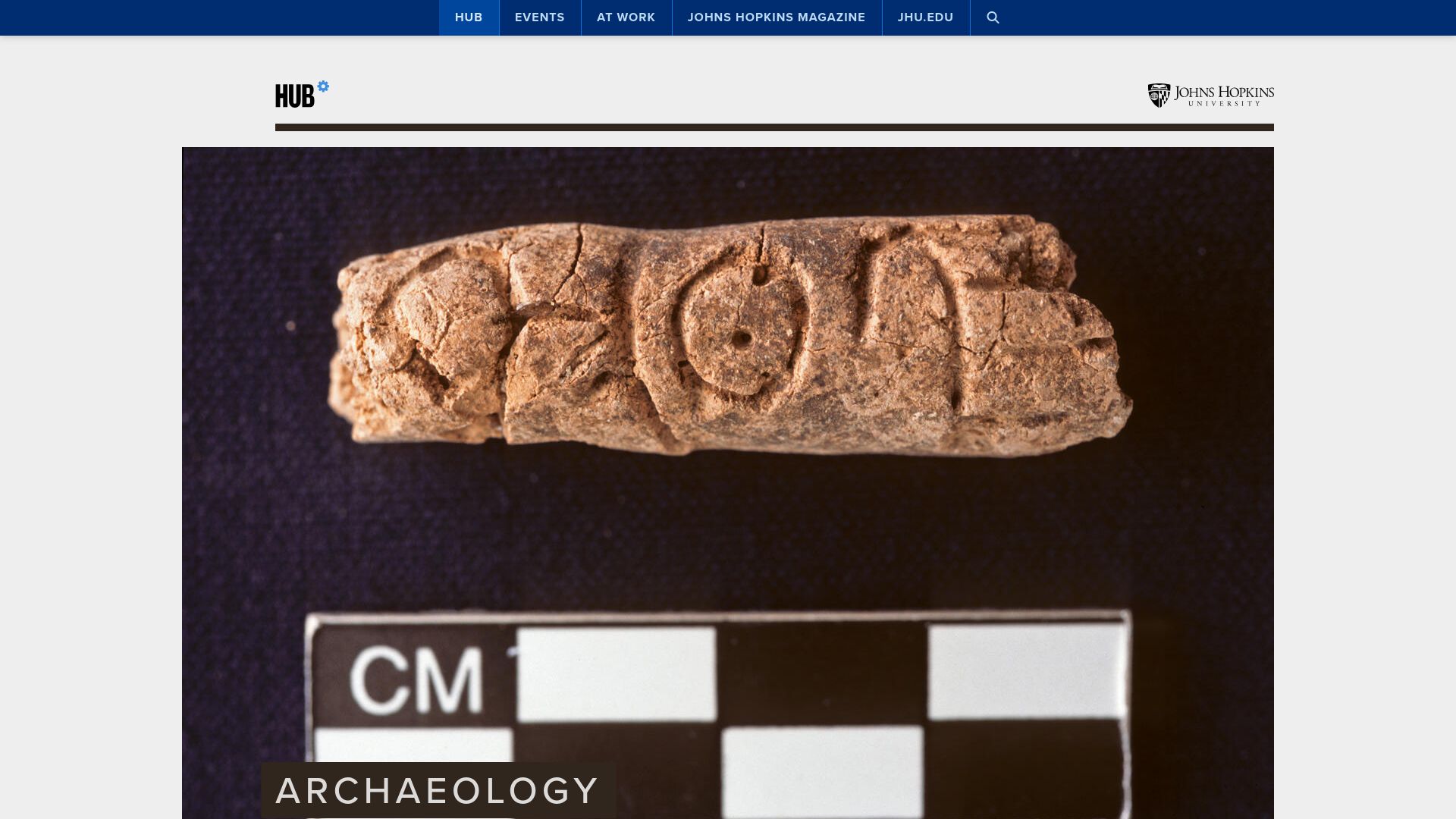 Screenshot of hub.jhu.edu: Evidence of oldest known alphabetic writing unearthed in ancient Syrian city