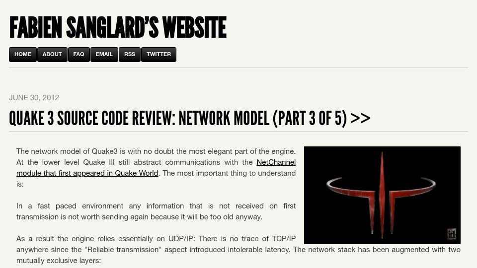 Screenshot of fabiensanglard.net: Quake 3 Source Code Review: Network Model (2012)