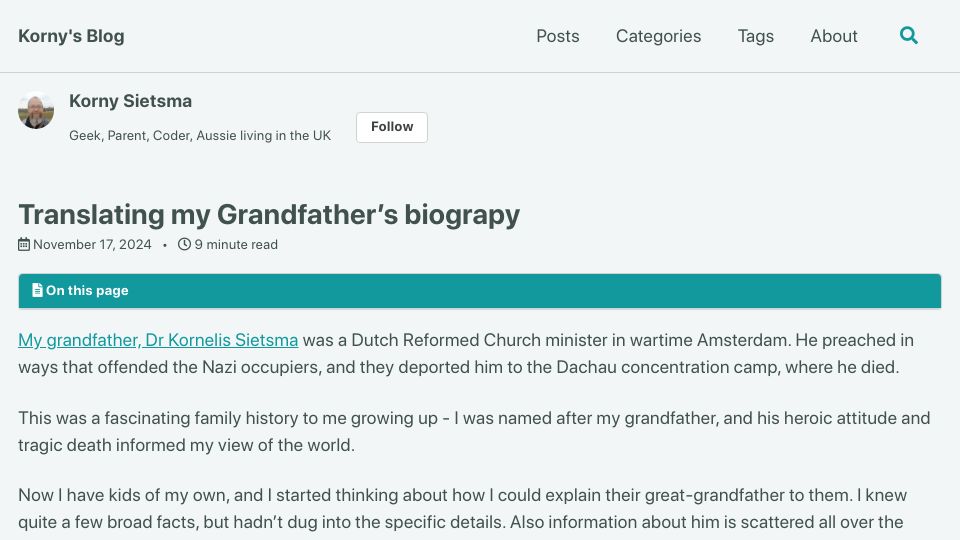 Screenshot of blog.korny.info: Translating my Grandfather’s biograpy