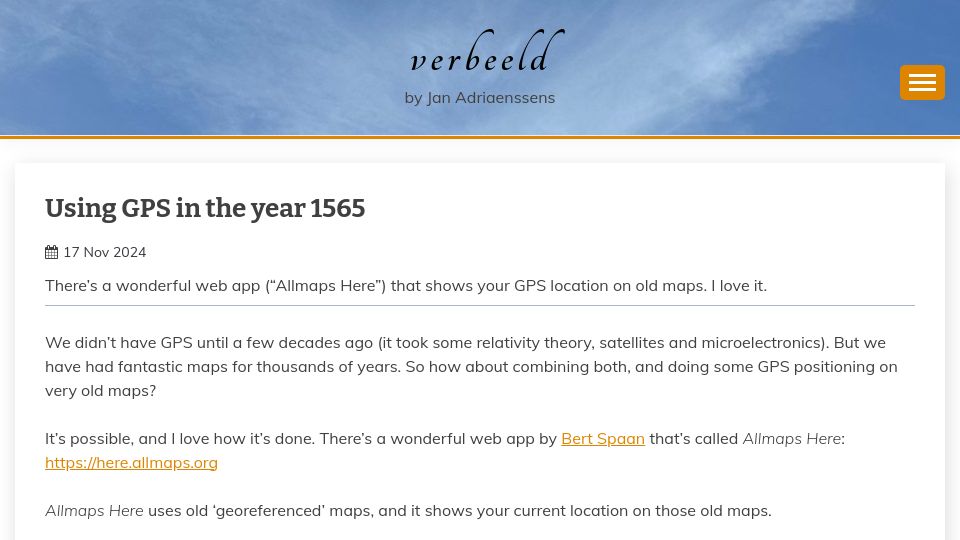 Screenshot of verbeeld.be: Using GPS in the Year 1565