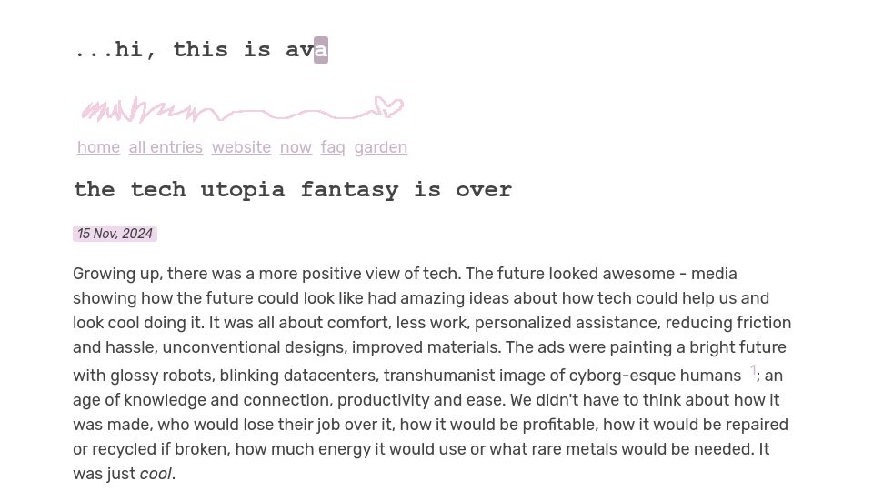 Screenshot of blog.avas.space: The tech utopia fantasy is over