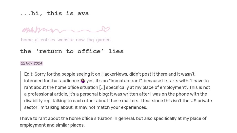 Screenshot of blog.avas.space: The 'Return to Office' Lies