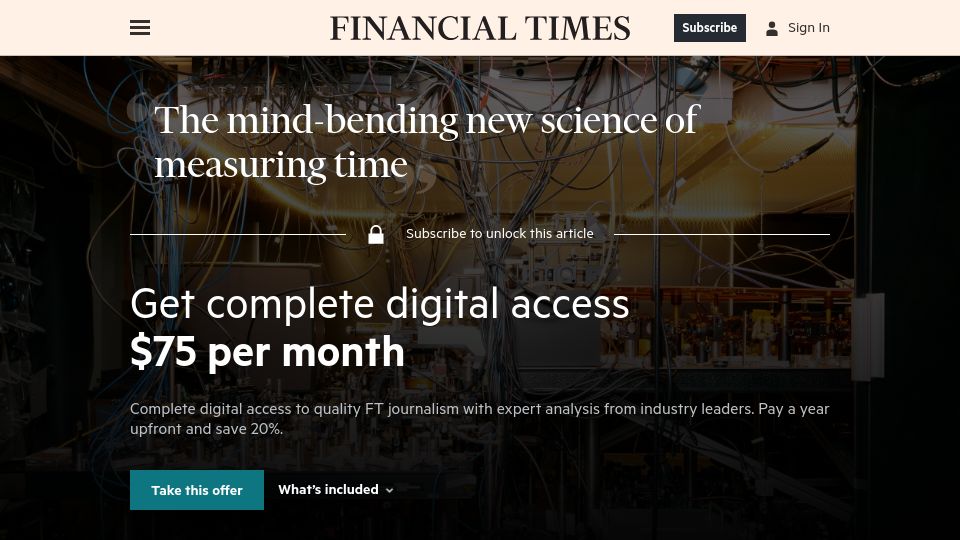 Screenshot of ft.com: The mind-bending new science of measuring time