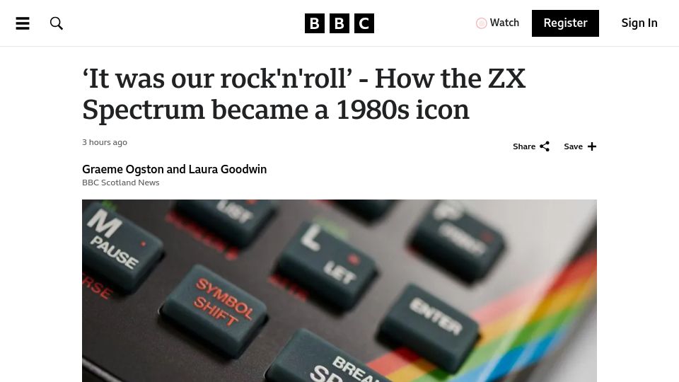 Screenshot of bbc.com: How the ZX Spectrum became a 1980s icon