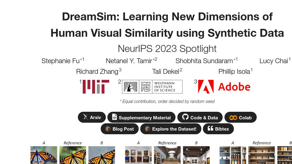 Screenshot of dreamsim-nights.github.io: DreamSim: Learning New Dimensions of Human Visual Similarity (2023)