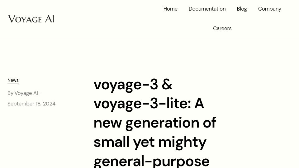 Screenshot of blog.voyageai.com: 32k context length text embedding models