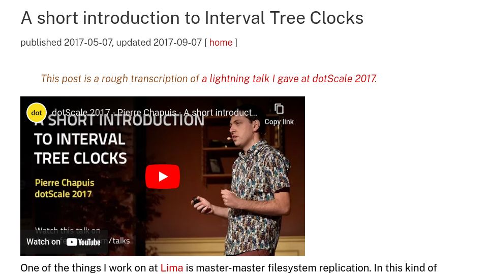 Screenshot of blog.separateconcerns.com: A short introduction to Interval Tree Clocks (2017)