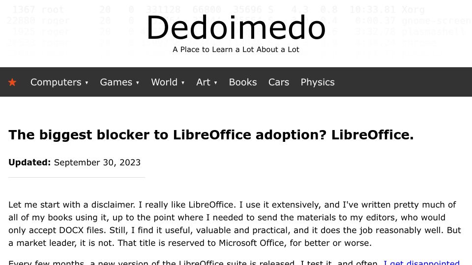 Screenshot of dedoimedo.com: The biggest blocker to LibreOffice adoption? LibreOffice