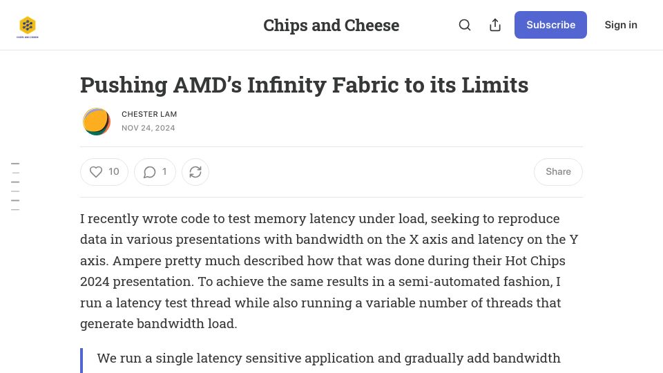Screenshot of chipsandcheese.com: Pushing AMD's Infinity Fabric to Its Limit