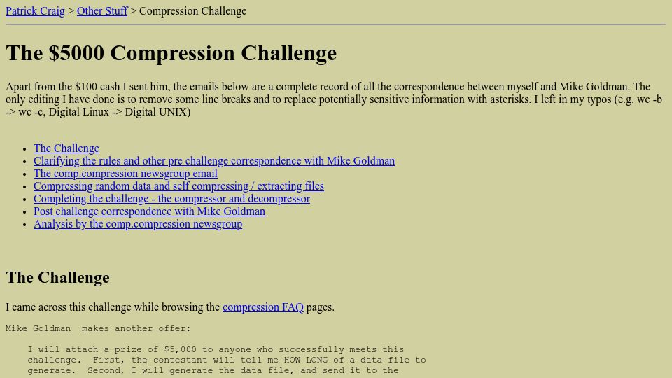 Screenshot of patrickcraig.co.uk: The $5000 Compression Challenge (2001)