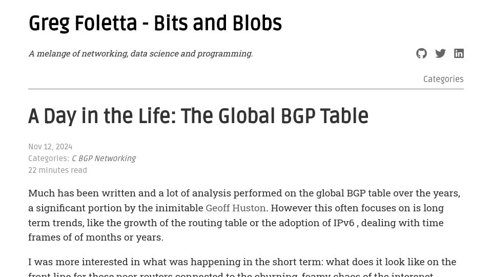 Screenshot of articles.foletta.org: A Day in the Life: The Global BGP Table