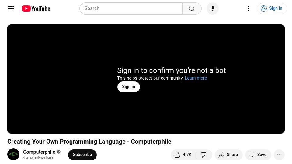Screenshot of youtube.com: Creating Your Own Programming Language – Laurence Tratt [video]