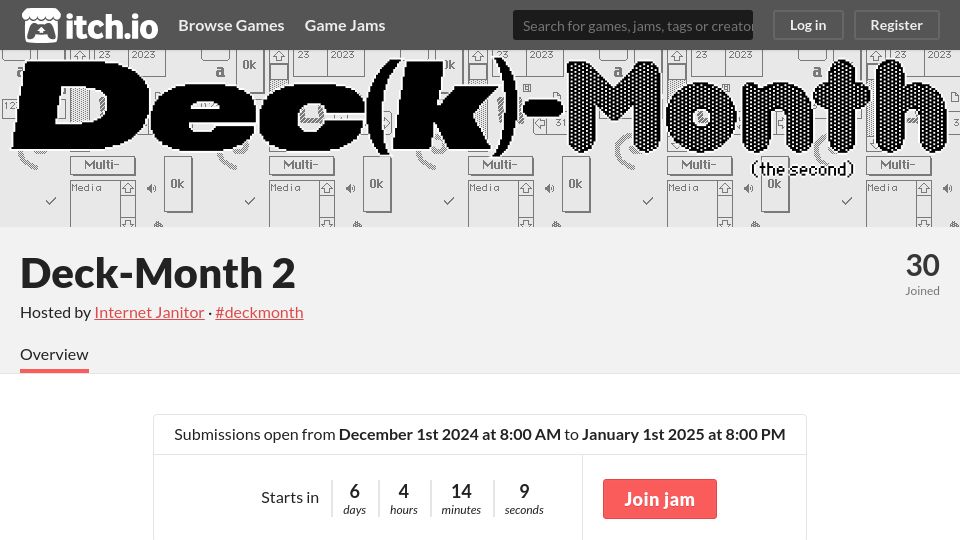 Screenshot of itch.io: Dec(k)-Month 2: A Decker Game Jam
