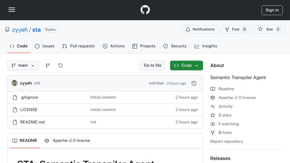 Screenshot of github.com: Semantic Transpiler Agent