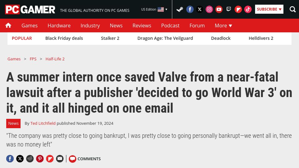 Screenshot of pcgamer.com: A summer intern once saved Valve from a near-fatal lawsuit