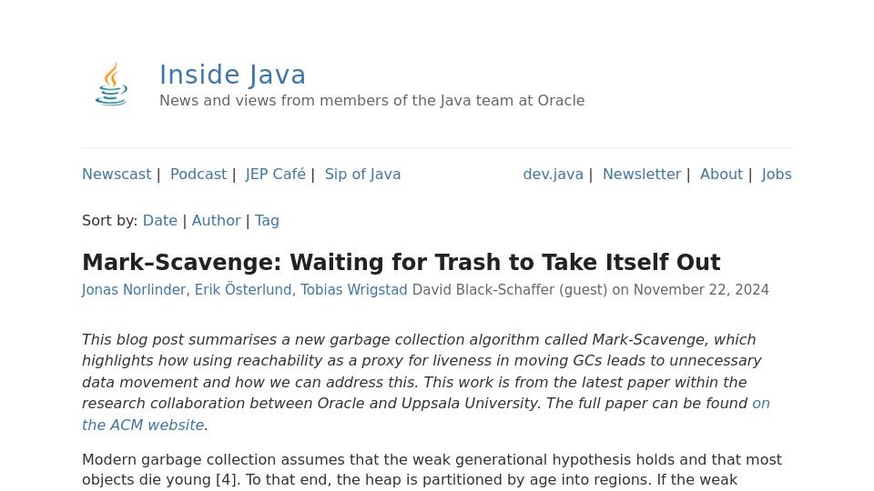 Screenshot of inside.java: Mark–Scavenge: Waiting for Trash to Take Itself Out