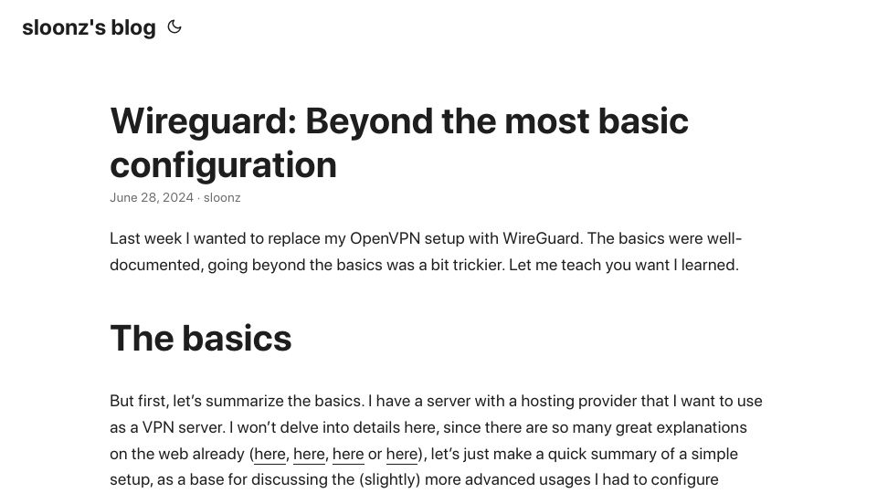 Screenshot of sloonz.github.io: WireGuard: Beyond the most basic configuration