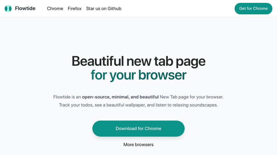 Screenshot of flowtide.app: Show HN: Minimal, customizable new tab for Chrome/Firefox