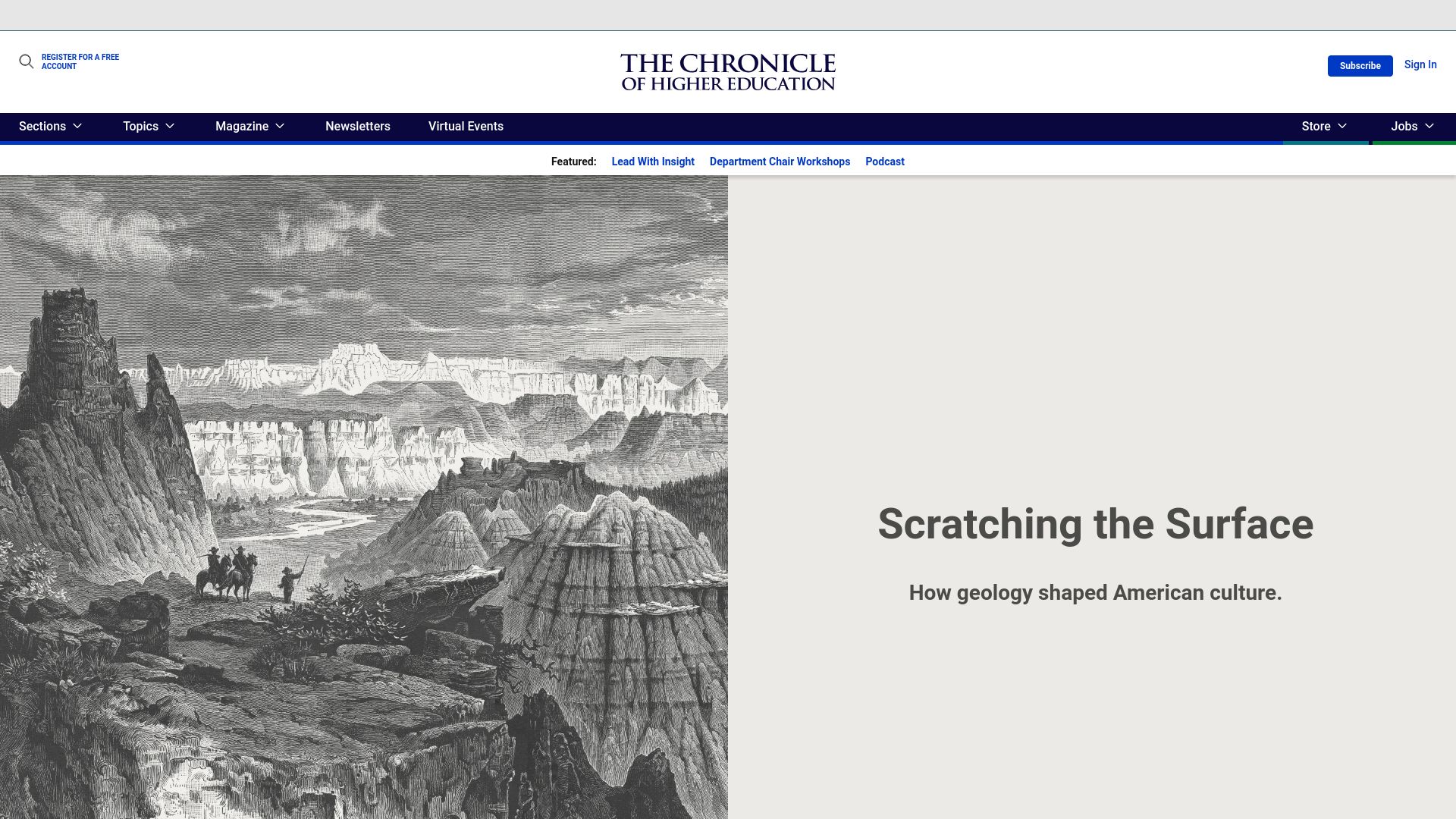 Screenshot of chronicle.com: Scratching the Surface: How geology shaped American culture