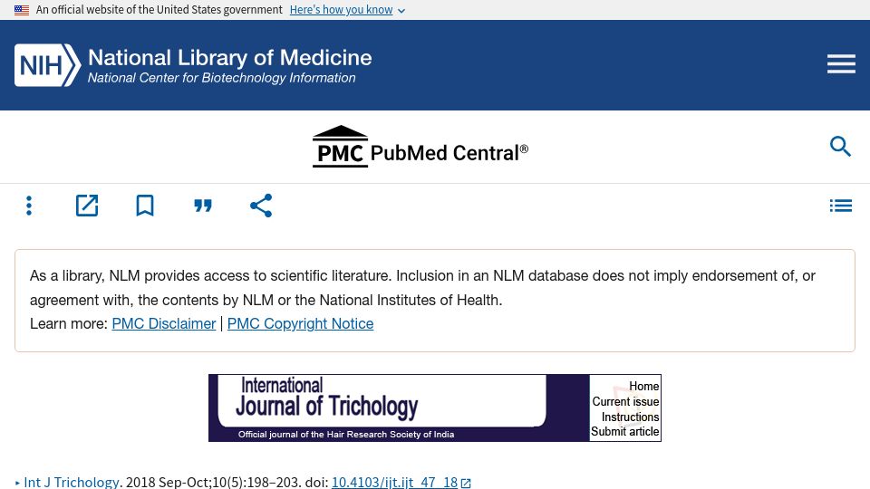 Screenshot of pmc.ncbi.nlm.nih.gov: Premature Graying of Hair: Review with Updates