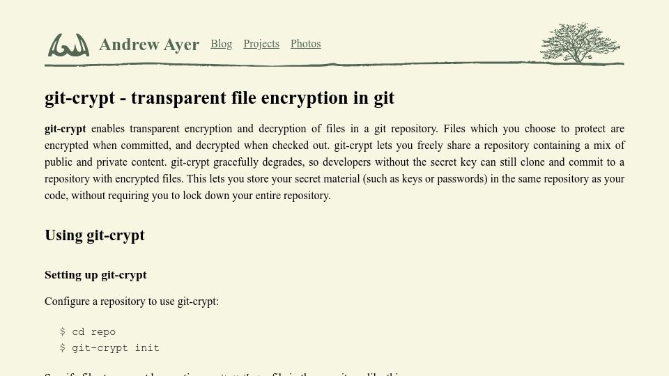 Screenshot of agwa.name: Git-crypt – transparent file encryption in Git